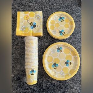 New Bee Themed Party Set for 24 with Plates, Cups, Napkins, and decorations